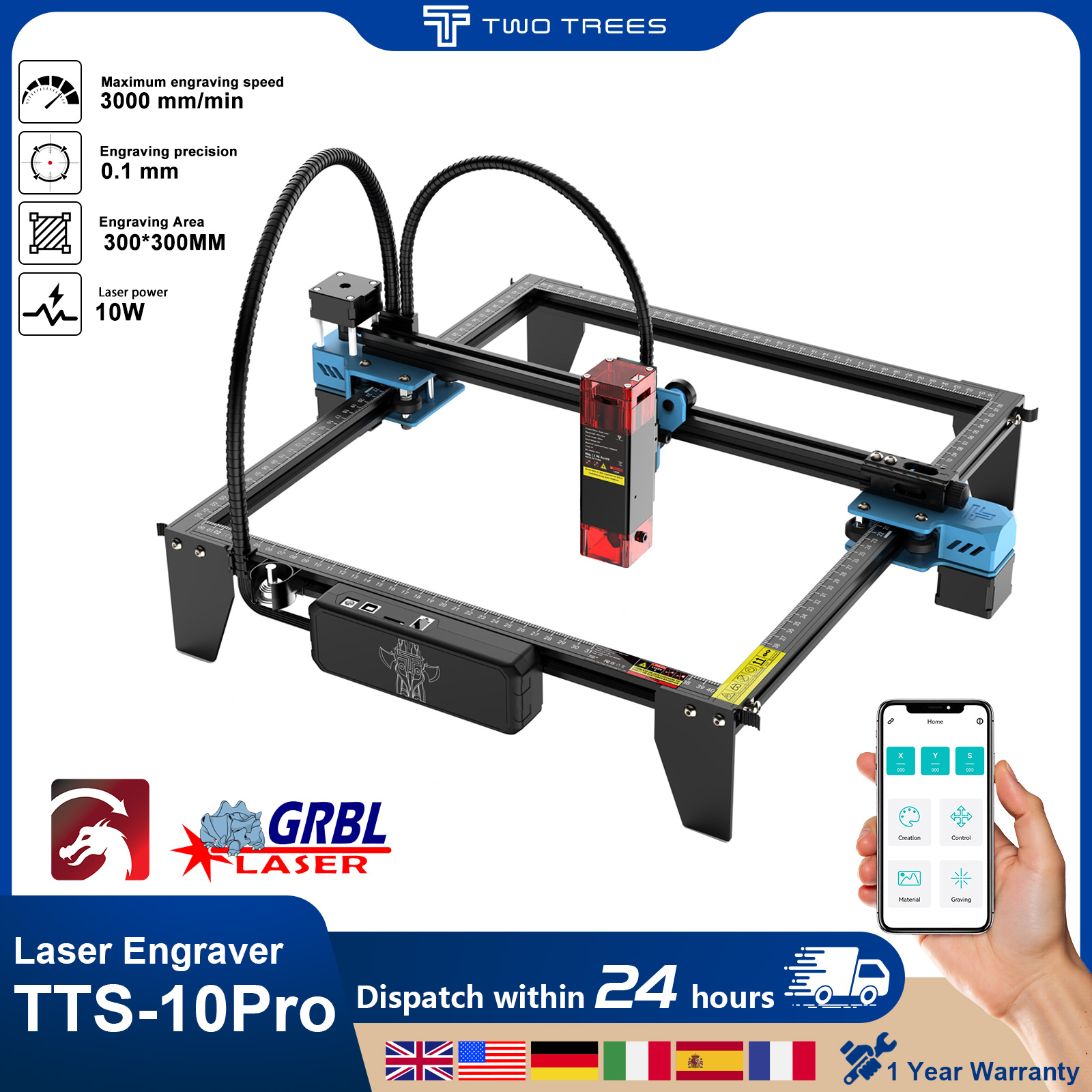 Industrial Laser Printing Machine - Twotrees TTS-10Pro Lasergravierer Hinzufügen Touchscreen Metall
