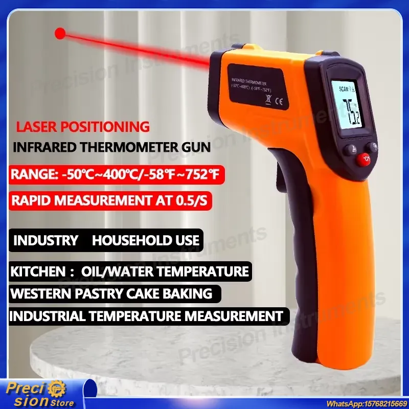 Industrial Laser Gun - Infrarot-Thermometer-Pistole Berührungsloses Laser-Temperaturmessgerät Handgehaltenes Digitales Pyrometer