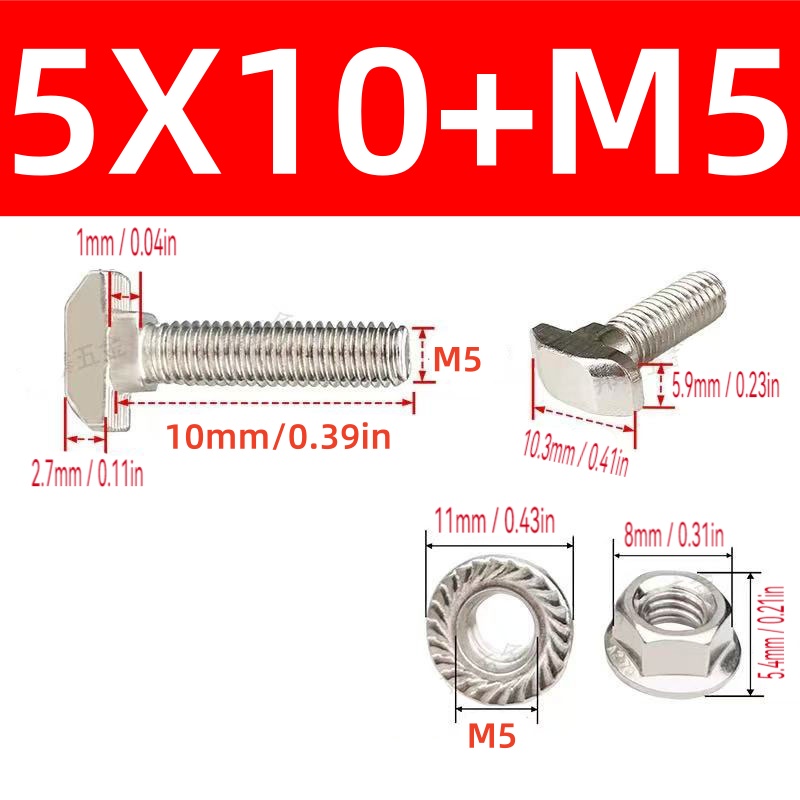 10 Sets M5 T-Bolzen-Schrauben  – Aluminum T-Slot Profile Bewertung und Preis