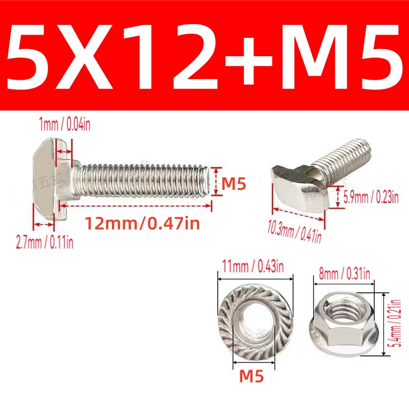 10 Sets M5 T-Bolzen-Schrauben  – Aluminum T-Slot Profile Bewertung und Preis